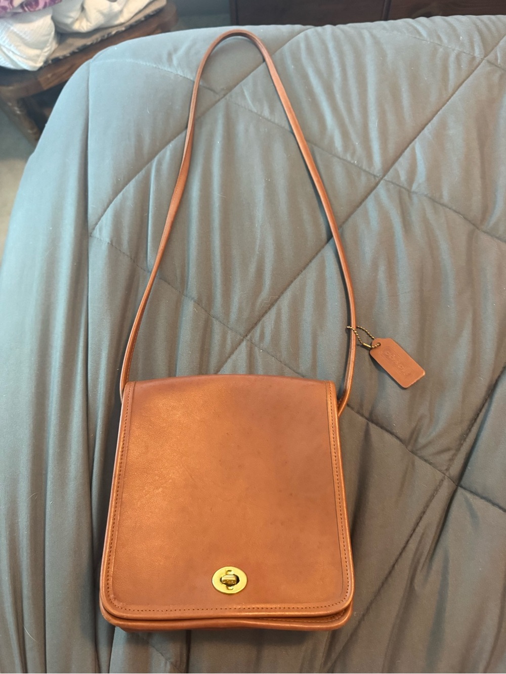 Coach Tan Leather Turn-Lock Crossbody Bag